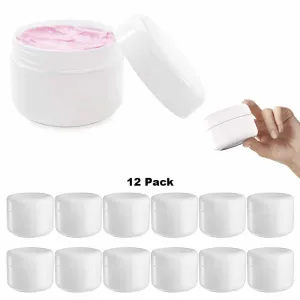12 Plastic Jar Containers Lids 2.5 oz Body Lotion Jars Cream Makeup Cosmetics