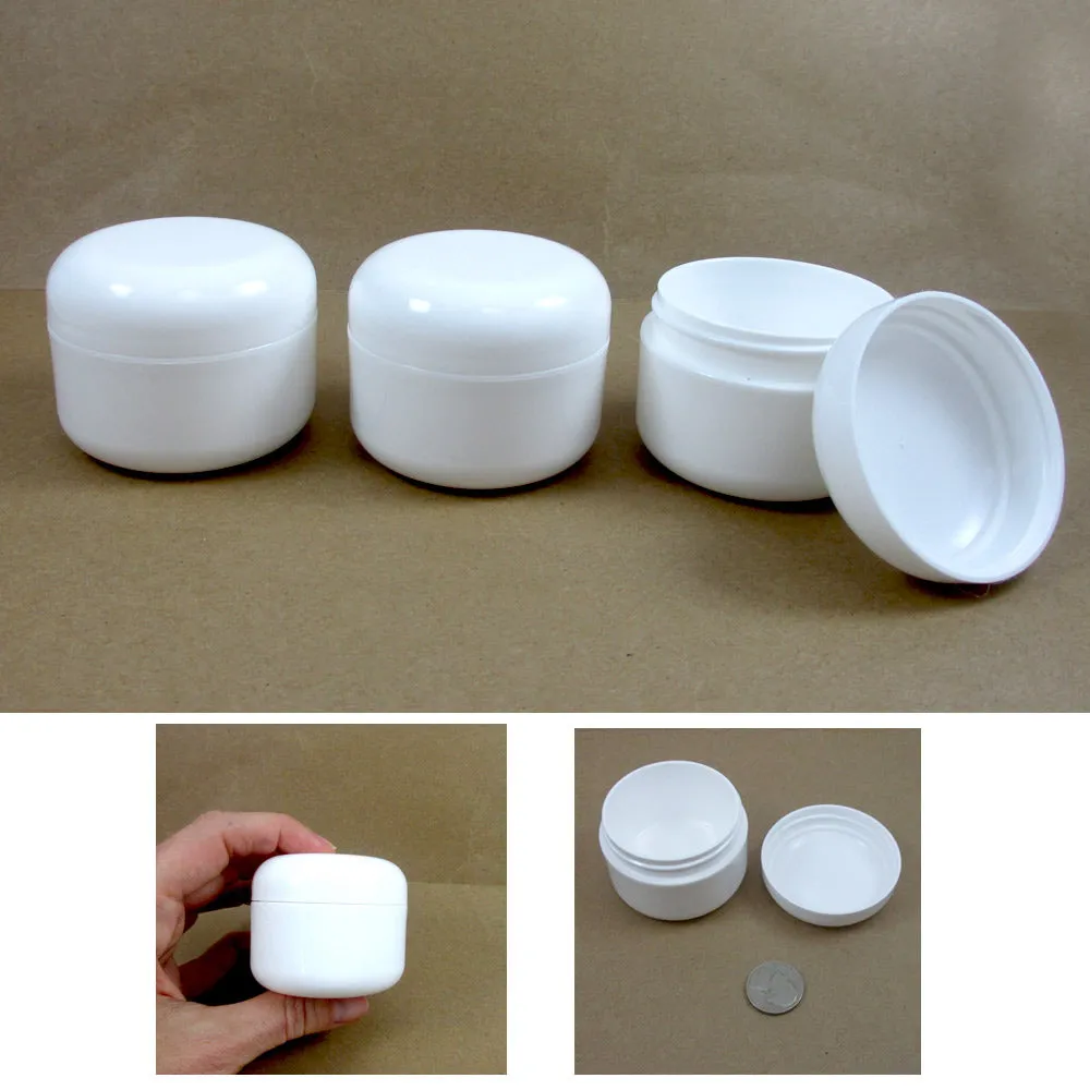 12 White 1.7 Oz Plastic Cosmetic Double Wall Cream Empty Dome Jars Container Cap