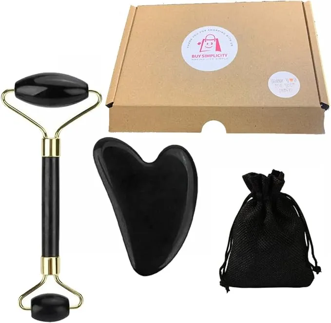 Buy-Simplicity® Jade Roller and Gua Sha Massage Tool, Face Massager, Facial Roller for Skin, Eyes, Neck - Authentic, Durable, Noiseless Design, Jade Roller, Face Roller Gift Set