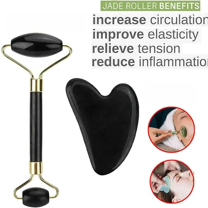 Buy-Simplicity® Jade Roller and Gua Sha Massage Tool, Face Massager, Facial Roller for Skin, Eyes, Neck - Authentic, Durable, Noiseless Design, Jade Roller, Face Roller Gift Set