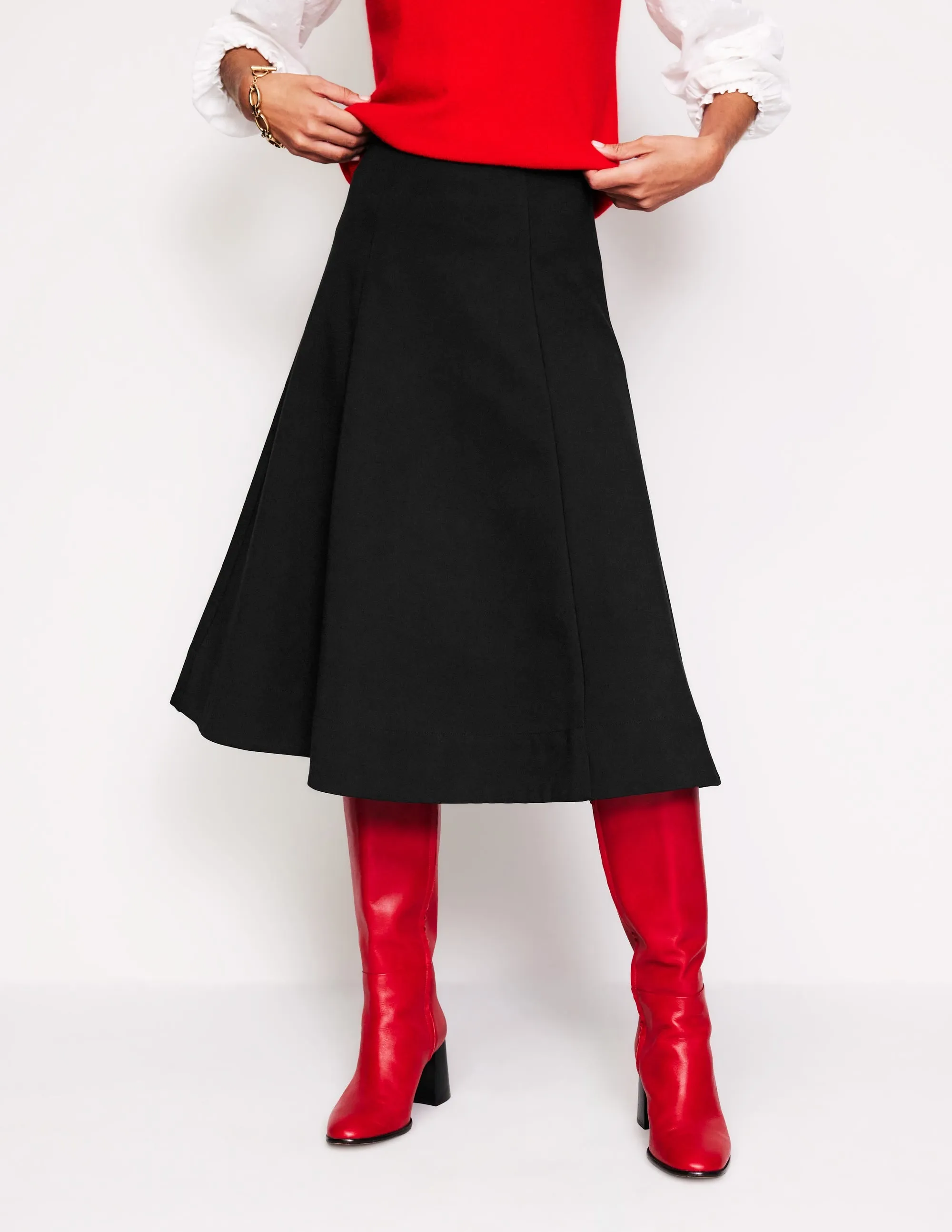 Flippy Ponte Midi Skirt-Black