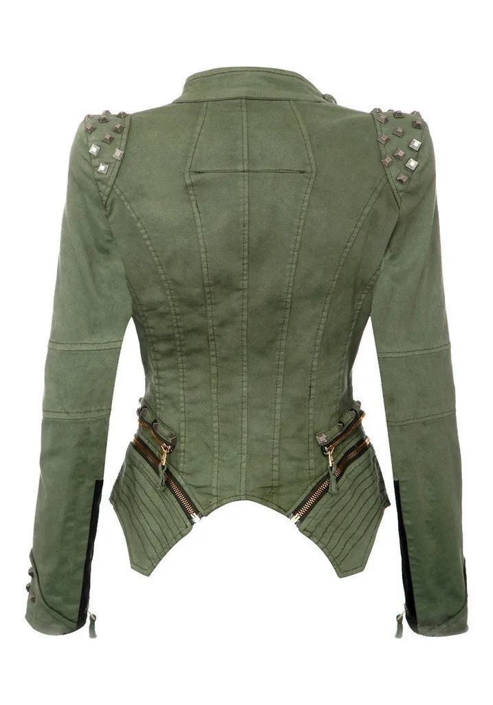 Vintage Wash Fitted Denim Jacket in Vintage Green